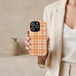 Gingham Phone Case: Warm Orange Plaid With Soft Peach Tones