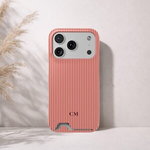 Personalized Coral Striped Phone Case with Card Holder | Custom Monogram Initial Case