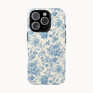 Toile Phone Case: Blue Floral Vintage Pattern, Elegant Chinoiserie Cover