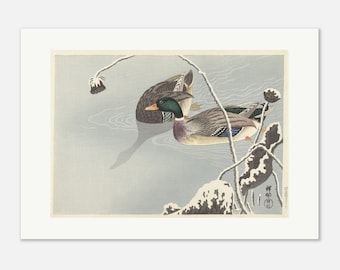 小原古邨 木版画 雪景色を飛ぶ雁図 - Etsy 日本