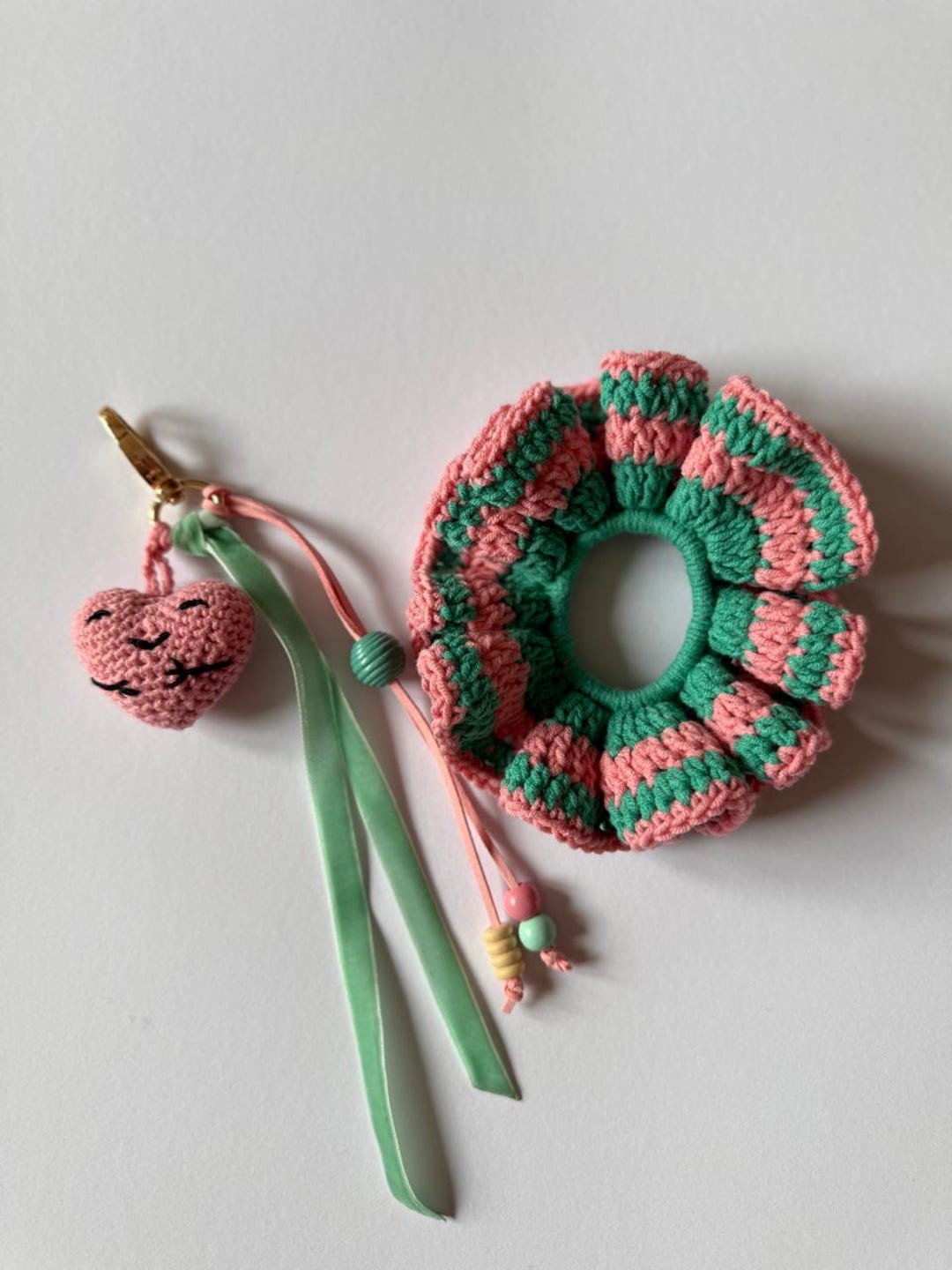 Small Crochet Key Rings Valentine's Day Crochet Key Ring and Hair Tie – Adorable Heart-shaped ...