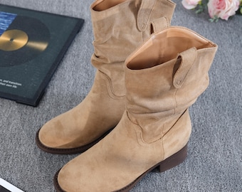 Handmade Suede Ankle Boots,Comfortable Brown Chelsea Boots,Soft Leather Boot with Heel,Stylish Fall Fashion,Cozy Winter Booties,Gift for Her