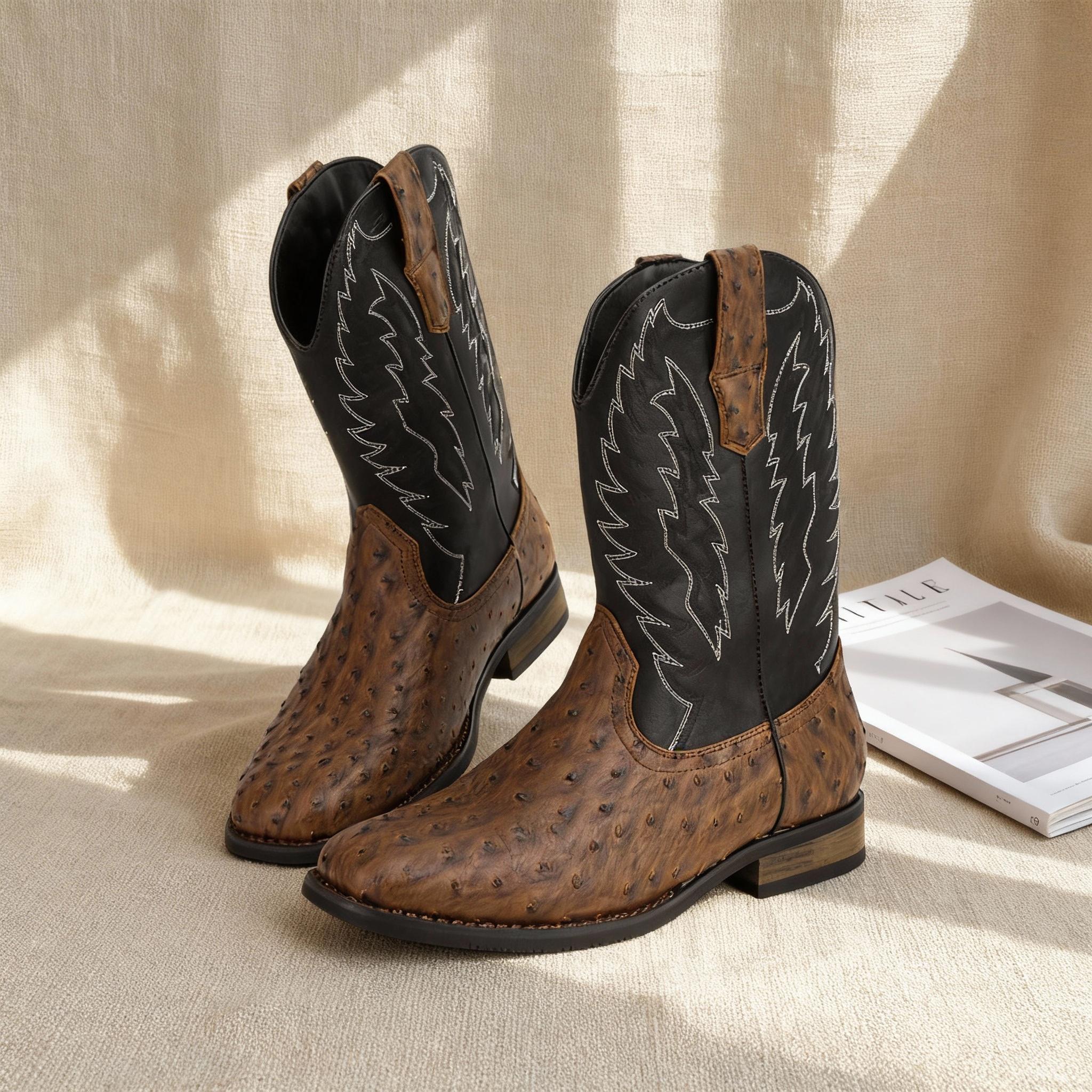 Bottes Western Cowboy Lucchese En Autruche Lisse - Taille 9.5 EE, Année 2000, Occasion Très Bon État