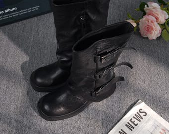 Ręcznie robione czarne botki, miękkie buty z bocznym zamkiem, wygodne obuwie zimowe, buty w minimalistycznym stylu, prezent dla niej do noszenia na co dzień