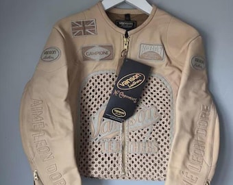 Aime Leon Dore Leather Café Racer Jacket Black White Motorcycle