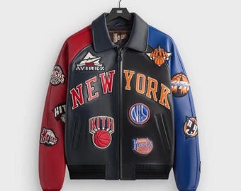 Kith x Knicks Varsity Leather Jacket, Limited Edition Leather Bomber, Streetwear Outerwear