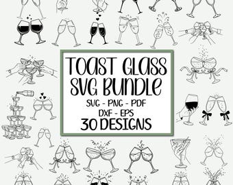 Toast Glas SVG Bundle: Champagner geschnitten, Champagner & Wein Clipart (digitaler Download)