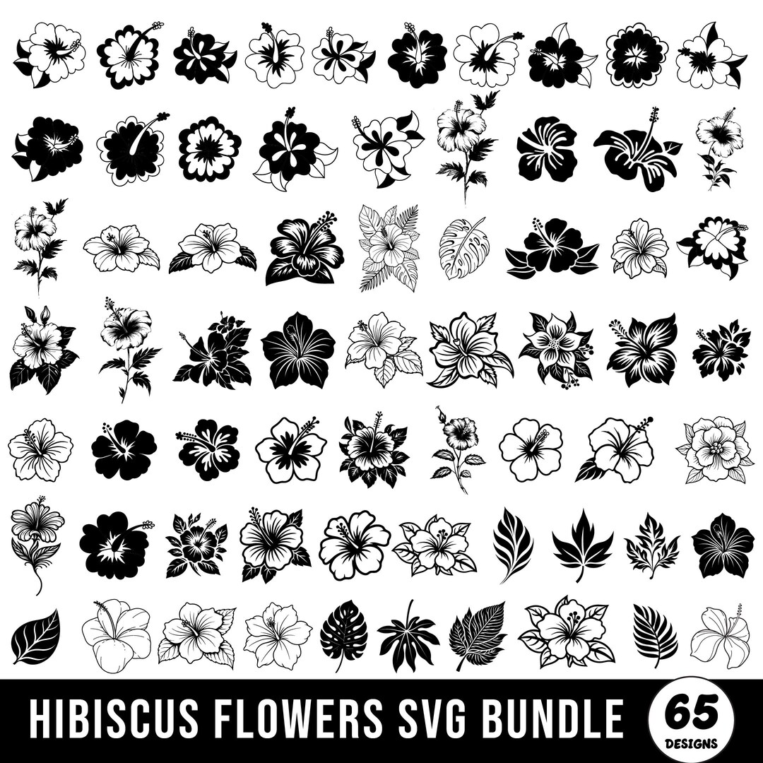 65 Hibiscus Svg Png, Designs Hibiscus Flowers Bundle, Hawaiian Flower ...