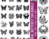 Butterfly Floral SVG | Floral Butterfly SVG Bundle | Cute Butterflies |  | Butterfly Clipart | Round Silhouette Clipart (Digital Download)