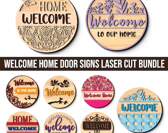 Welcome Door Sign SVG: Welcome Sign Svg, Welcome Flower Pattern Sign, Layered Round Door Hanger Laser Cut File