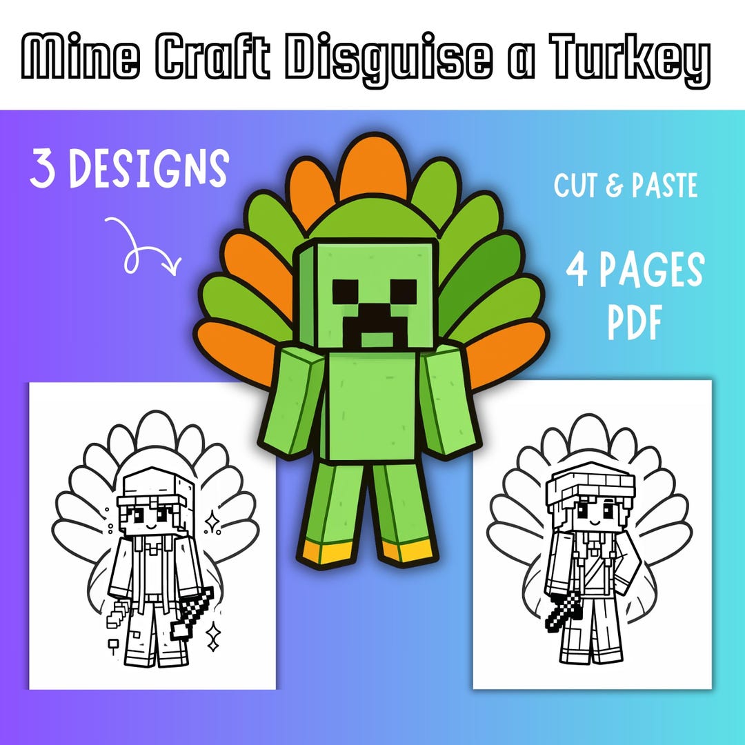 Minecraft Turjkey Build Minecraft Disguise a Turkey Craft, Thanksgiving Activity (PDF) - Etsy