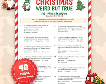 48 Christmas Trivia Questions Printable, Fun Facts Holiday Quiz Game, Friendsmas Office Party Icebreaker, US Letter A4 PDF Download