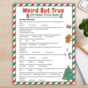 48 Christmas Trivia Questions, Weird But True Holiday Quiz, Printable Friendsmas Office Party Game, Family Xmas Activity PDF
