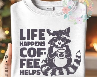 Funny Raccoon Coffee PNG Bundle, Retro Distressed Design (Digital File)