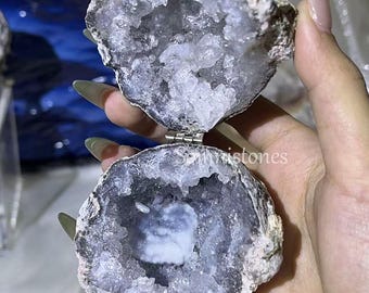 Caja para anillos de geoda natural de México, caja para anillos de joyería de boda de geoda de ágata, caja para anillos de compromiso.