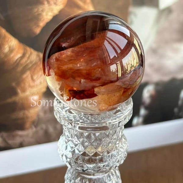 Natural Polished Fire Hematoid Quartz Sphere