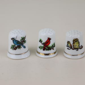 Vintage Bird Thimble Collection - owl, blue jay, cardinal