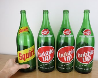 Vintage 32 Ounce Glass Soda Bottles - Squirt and Bubble Up - set of 4