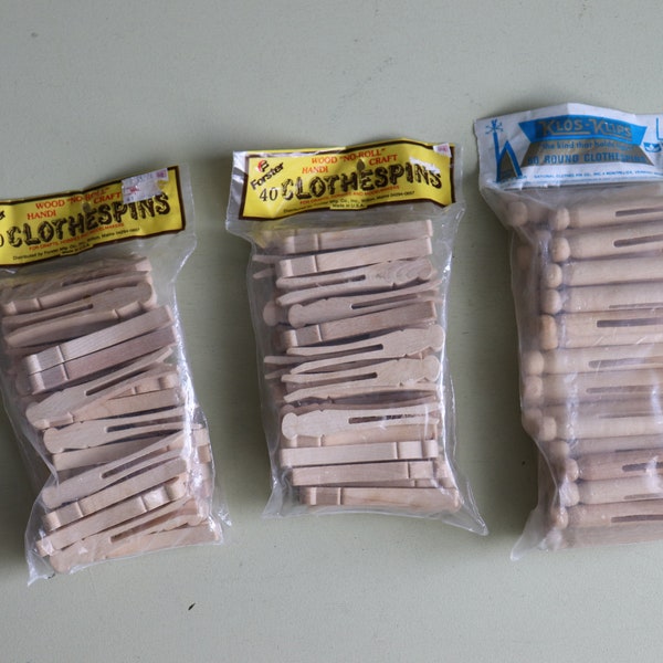 SALE Vintage Wooden Clothespins - in original bags - 40 to 50 clothes pins - 3 bags available