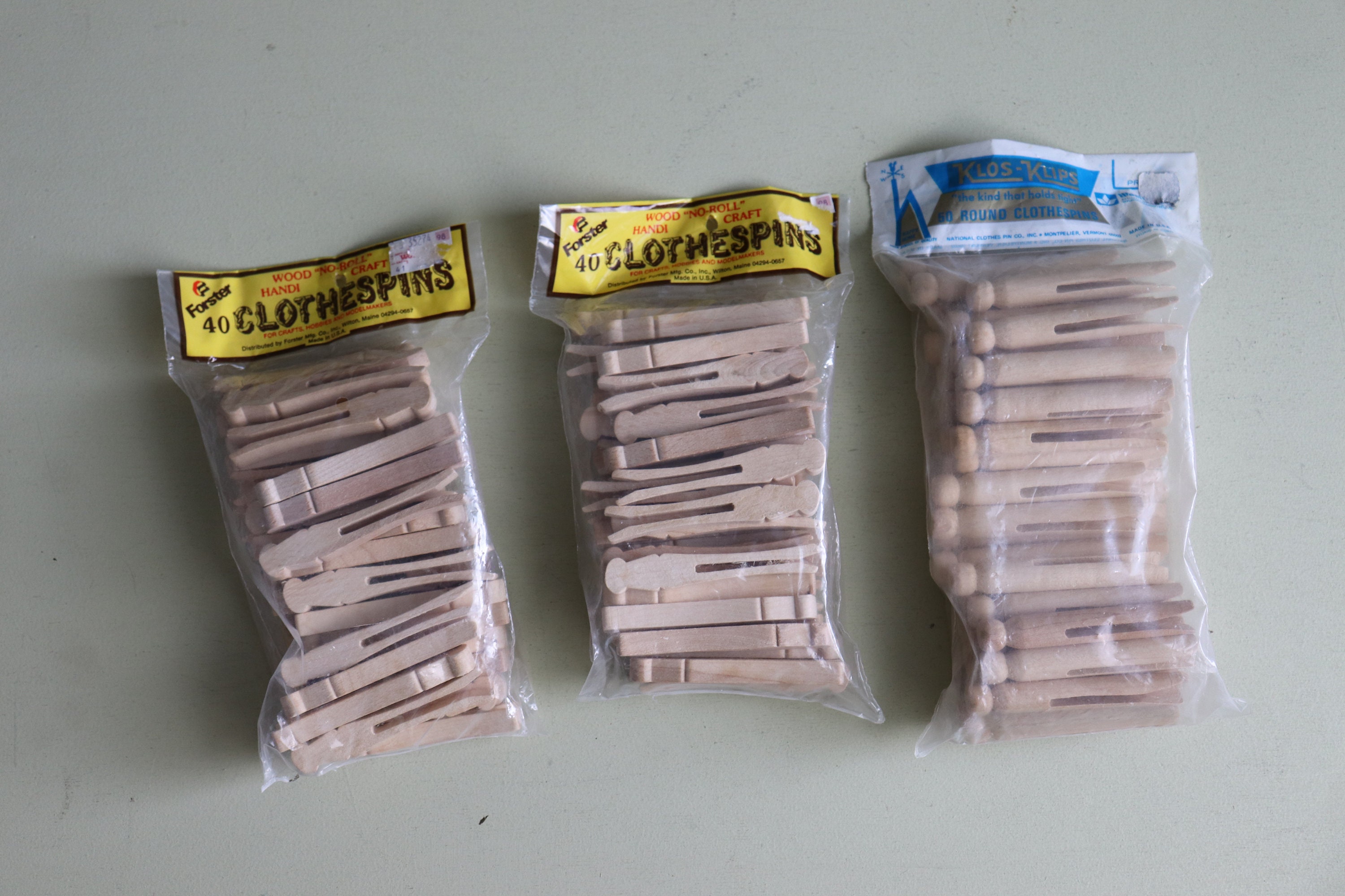 SALE Vintage Wooden Clothespins in Original Bags 40 to 50 Clothes Pins 3  Bags Available 