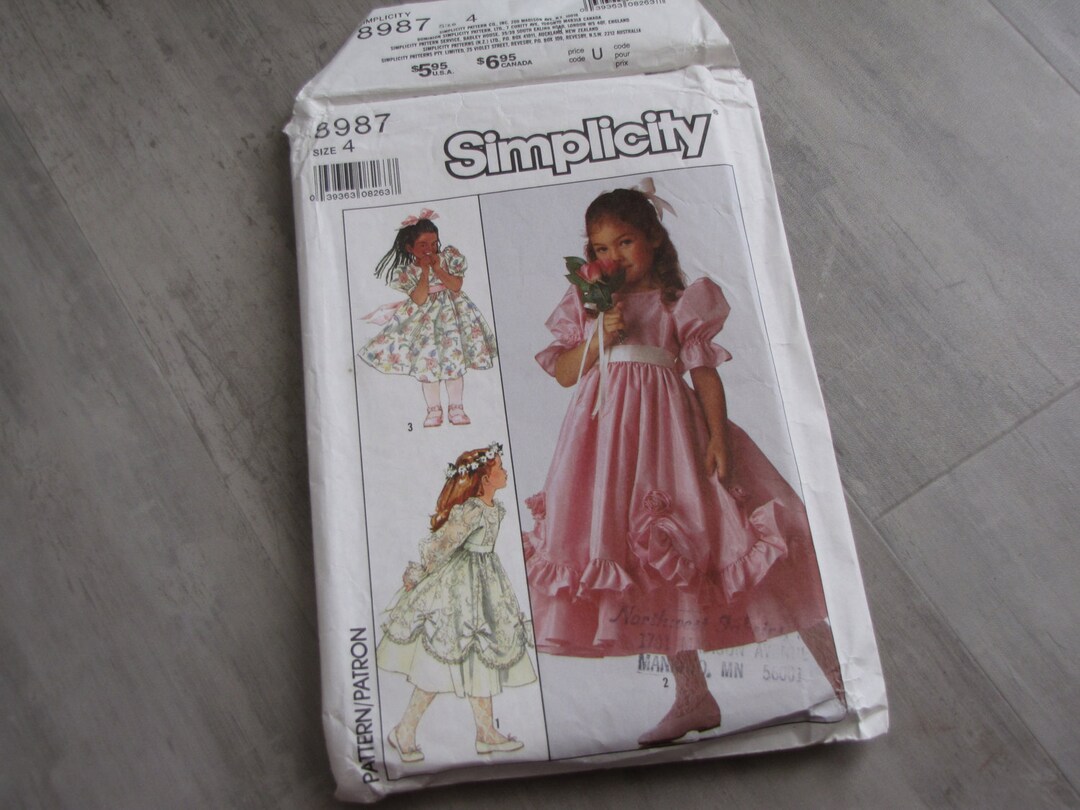 Vintage 1989 Toddler Ruffle Tea Length Dress - Simplicity 8987 - Size 4 ...