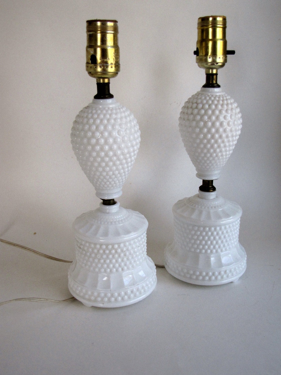 Vintage White Milk Glass Hobnail Lamps set of two Etsy