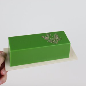 Vintage Plastic Avocado Green Butter Dish - Butterfly Design