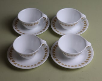 Vintage Corelle Butterfly Gold Coffee Cups & Saucers - Set of 4
