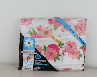 Sábana plana doble vintage con estampado floral rosa