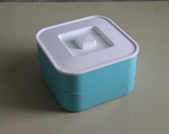 Vintage Plastic Two Tier Turquoise Storage Container - with Lid - for Cookies, Sewing Supplies ...