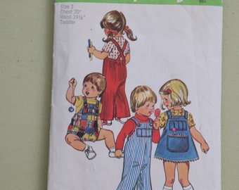 Vintage 1973 Size 1 Baby Girl Boy Toddler Overalls Jumper Pattern - Simplicity 6051