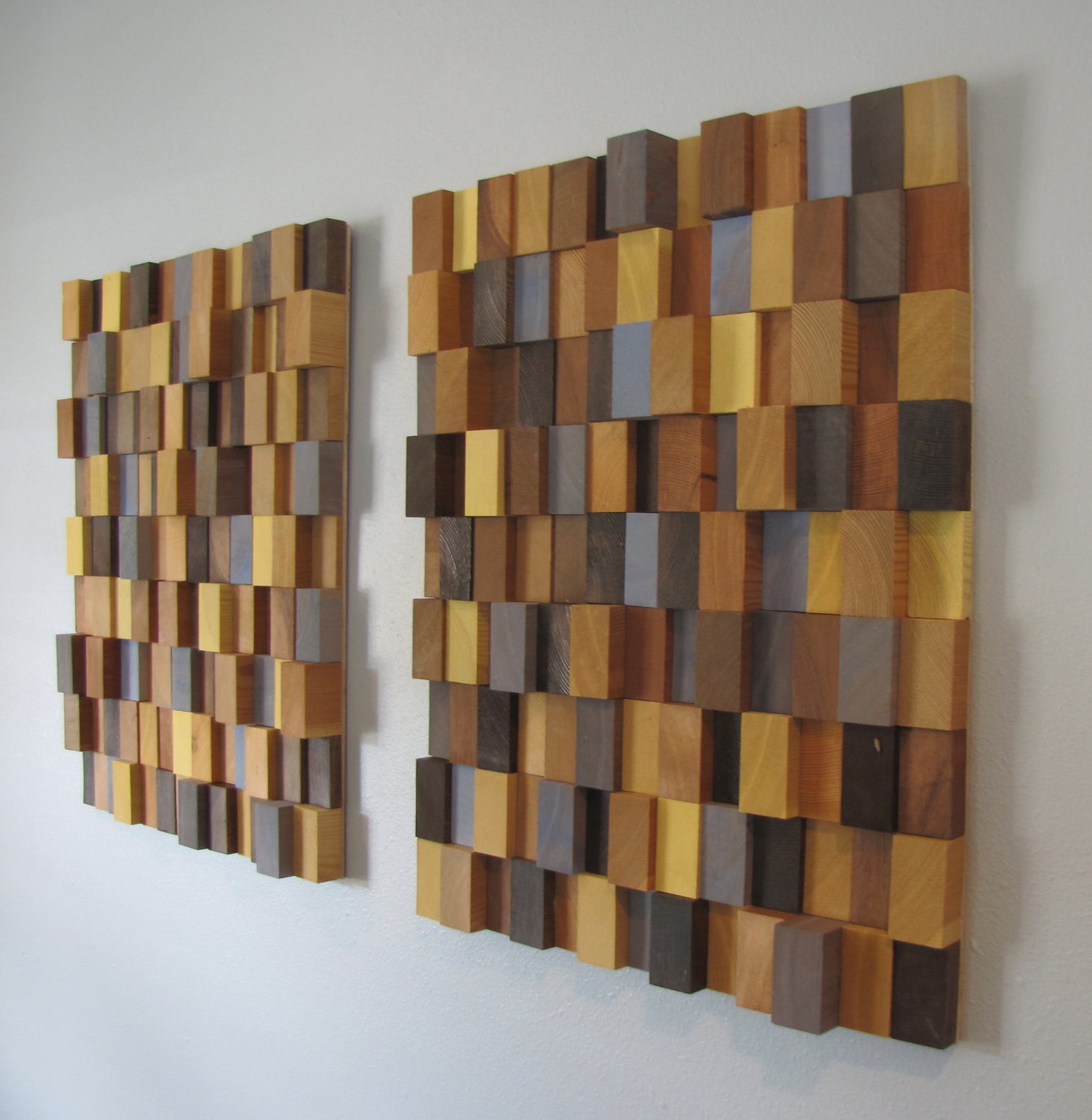 Handmade 3D Wooden Block Modern Wall Art Pair Large Etsy