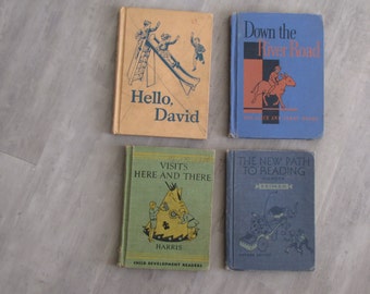 SALE Vintage Children's School Books - hardcover - illustrated - set of four