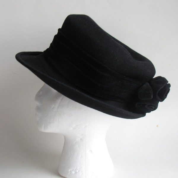 Vintage Women's Onorio Cioppi Black Wool Hat  - made in Italy