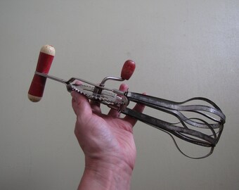 Vintage Hand Held Egg Beater with red handle
