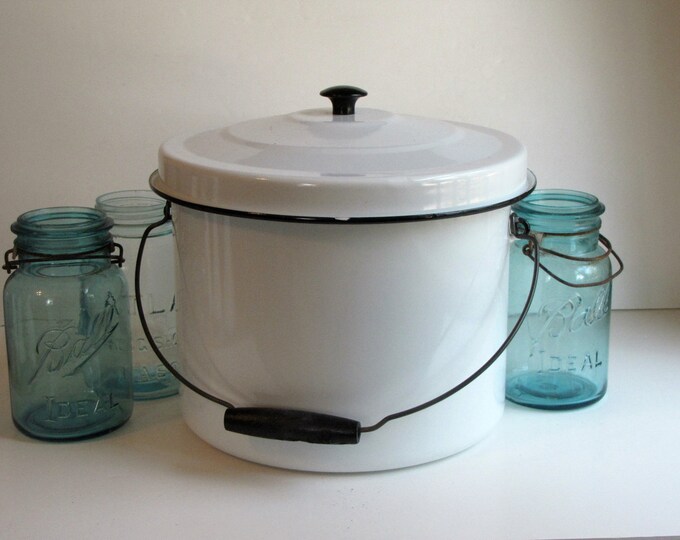 Vintage White Enamel Canning Pot With White Lid and Black Trim Etsy