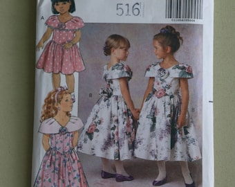 Vintage 1991 Girls Big Collar with Flower Fancy Dress Pattern - Butterick 5344 - Size 5 6 6X