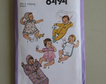 Vintage 1978 6 Month Baby Girl Boy Dress Sleeper Pajama Jacket Panties Pattern - Simplicity 8494 - Size 6 months