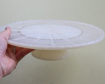 SALE Vintage White with Gold Tone Details Glass Cake Plate / Cupcake Stand / Cake Stand