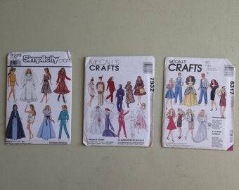 YOUR CHOICE:  Vintage Barbie Doll Clothes Pattern - Simplicity 8333, Mccalls 7932 & McCalls 6317