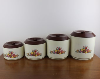 Vintage Plastic Floral Canisters - Set of Four  - Basket, fruit and flower design