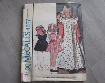 Vintage 1975 Baby Toddler Pinafore Jumper and Blouse Pattern - McCalls 4827 - Size 2 - Toddler