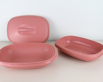 Vintage Pink 3 Piece - Tupperware Vegetable Steamer - No. 1273