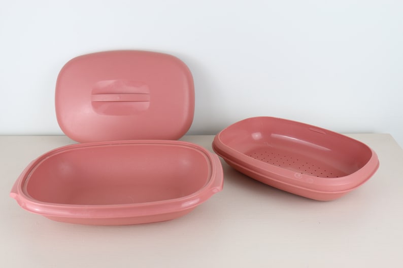 Vintage Pink 3 Piece Tupperware Vegetable Steamer No. 1273 image 1