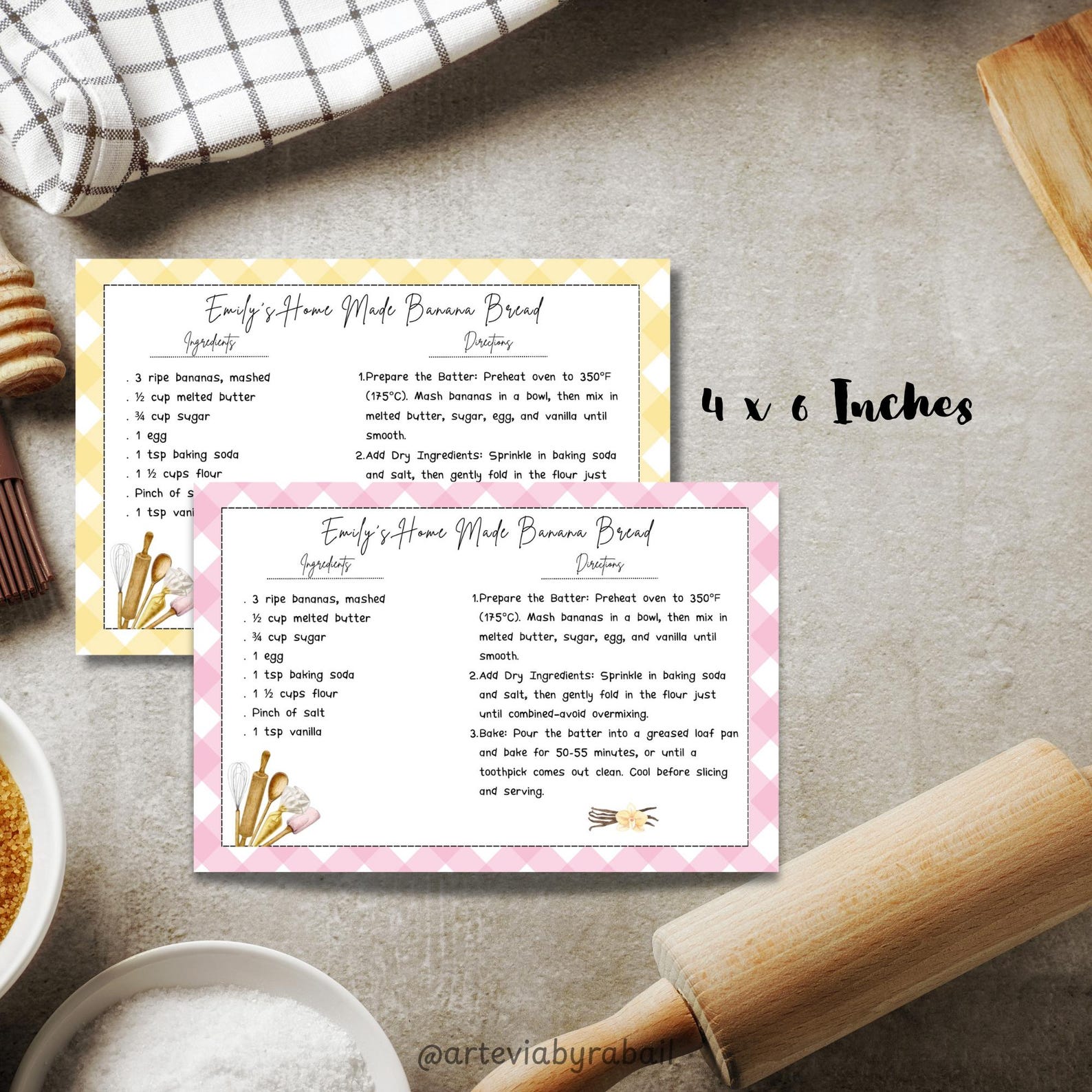 Printable Baking Recipe Card Template | Canva Editable 4x6 PDF ...