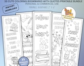 Printable Coloring Bookmarks, Inspirational Quote Bookmarks, Kids & Adult Coloring, DIY Gift Tags, 35 Designs PNG PDF Download