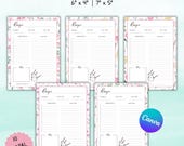 Editable Floral Recipe Pages | Canva Recipe Cards 6x4 & 7x5 | Printable Recipe Template | Digital Cookbook Pages