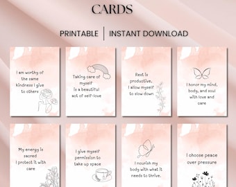 Self Care Affirmation Cards Printable | Positive Affirmations for Women | Mindfulness & Self Love Cards | Daily Motivation PDF