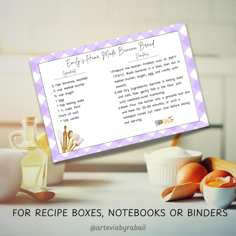 Printable Baking Recipe Card Template | Canva Editable 4x6 PDF ...