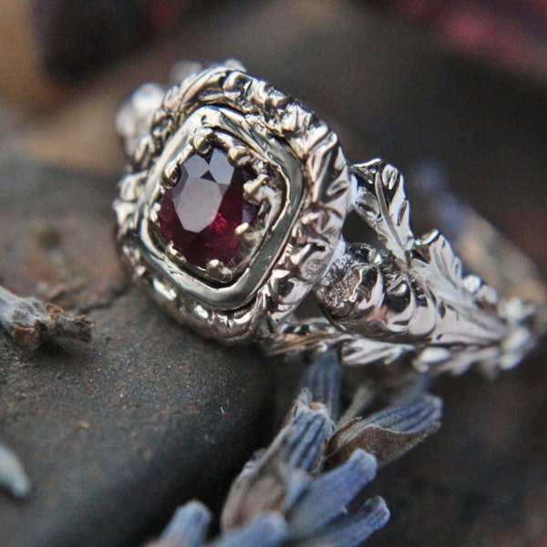 Antique Ruby Ring - Georgian Engraved Scottish Thistle Ruby Red Engagement Ring 10 karat Yellow Gold For Her.